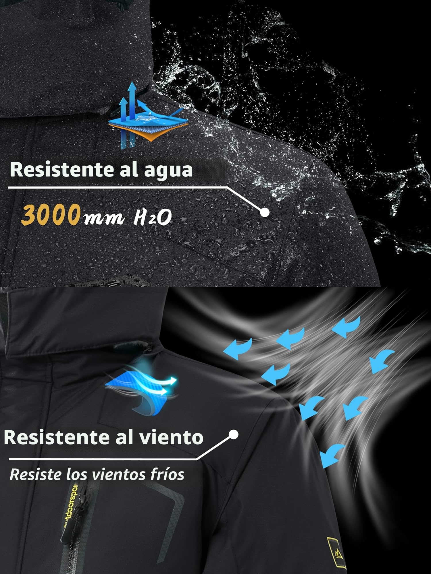 KEFITEVD Chaquetas Impermeables Hombre Lana Invierno Abrigos Térmicos con Capucha Desmontable
