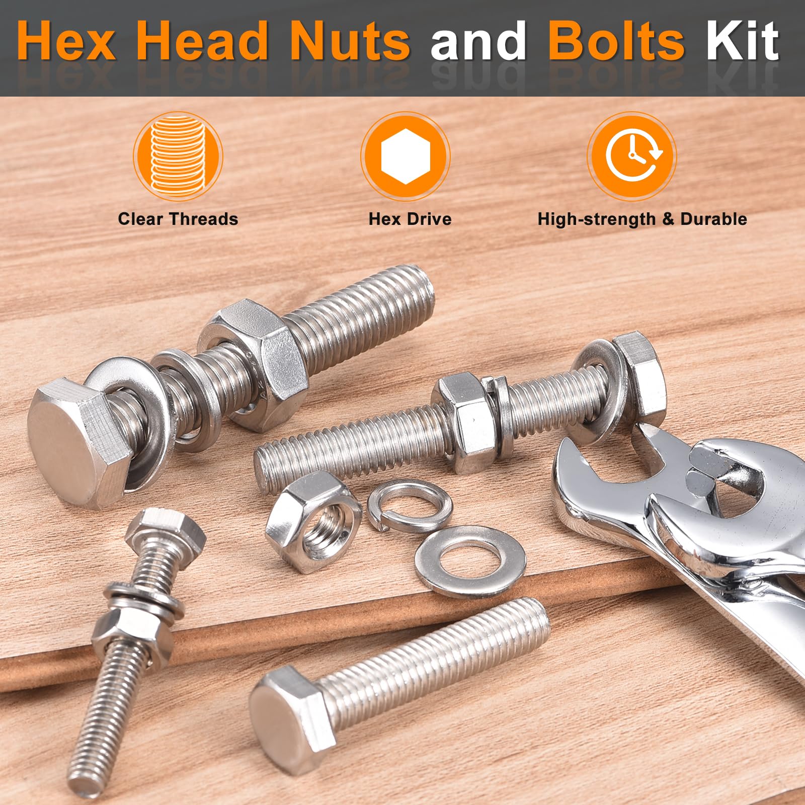 QUARKZMAN 10Set Bullone a Testa Esagonale 1/2-13 x 4" Acciaio Argento | Inossidabile 304, con Dadi Rondelle Piane e di Sicurezza