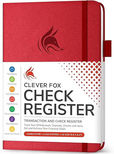 Clever Fox Libro de registro de cheques - Registro de transacciones de lujo, libro de contabilidad contable, registro de chequera y libro de