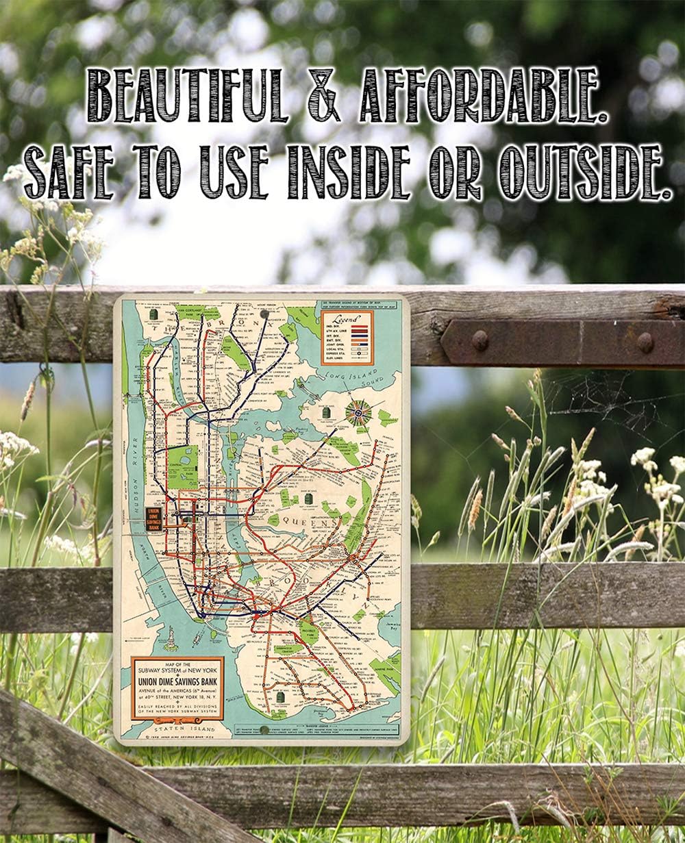 New York Subway Map 1948 Metal Sign – 12x18 Vintage NYC Transit Wall Art, Historic of New York, Durable Indoor/Outdoor Decor, Classic Gift for Map Collectors and Urban History Enthusiasts