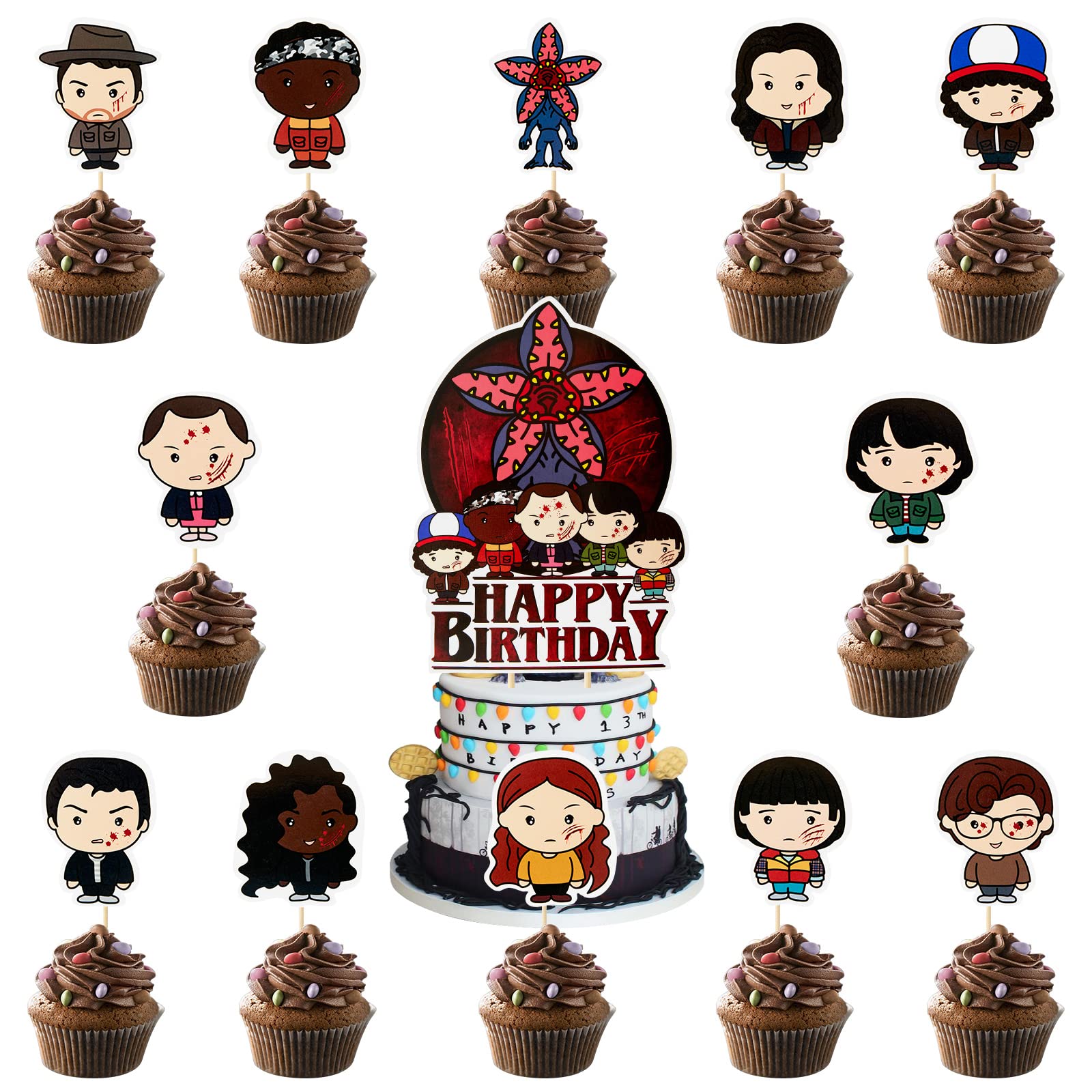 Buy 25 PCS Tensphy Cake Topper Stranger Things Happy Birthday Cupcake