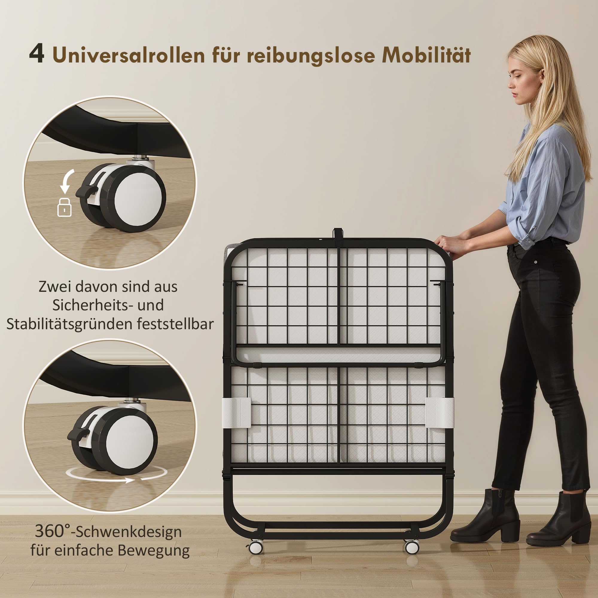 HOMCOM Klappbett 80x200 cm Erwachsene Gästebett Klappbar mit Stahlrahmen