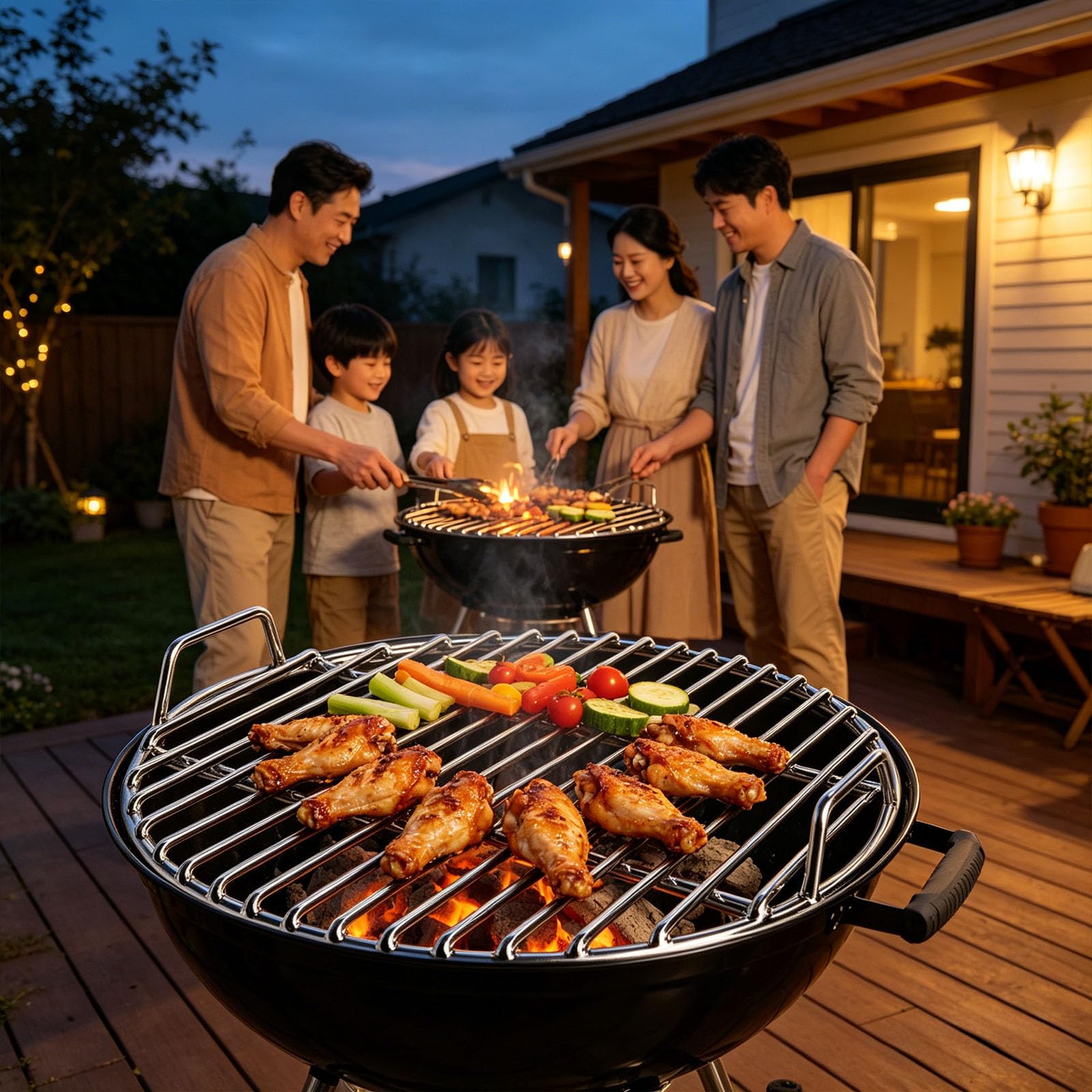 Griglia rotonda in acciaio inox con manici rimovibili per braciere barbecue, struttura in acciaio 304, diametro 28/30/33/35/38/40/43/45 cm, distribuzione uniforme del calore, facile da pulire (43 cm)