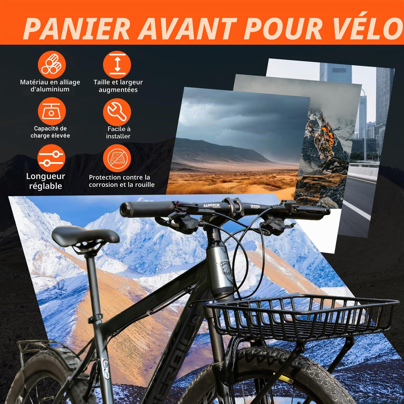 BRGD Panier de Vélo avec Porte-Bagages Avant, Grande Capacité d'Aluminium pour Cyclisme sur Route, VTT, Vélo Électrique et Excursions