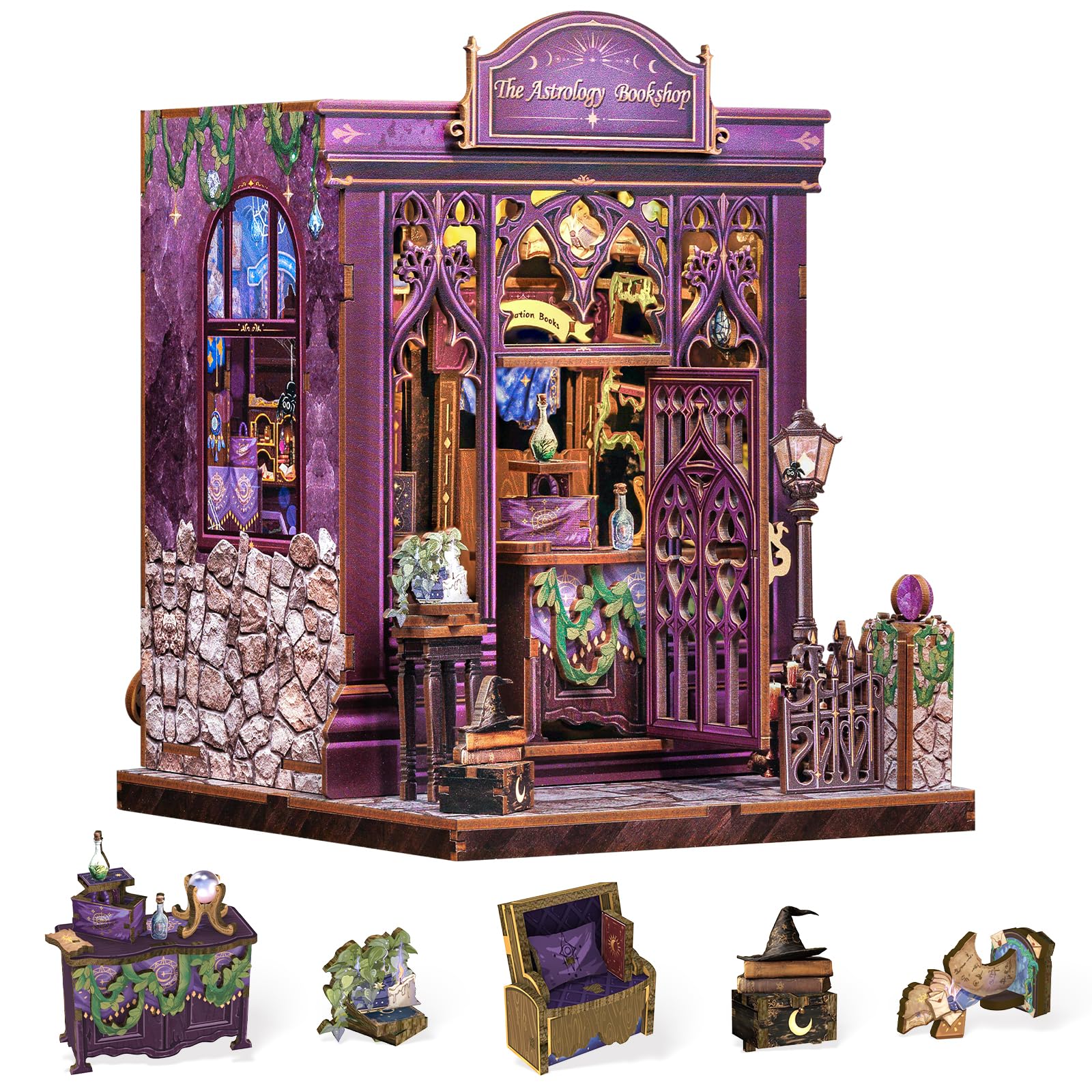 Cutefun Book Nook Kit - Kit DIY Case delle bambole in miniatura per adulti, puzzle 3D in legno con LED, Regalo Creativo per Adulti e Adolescenti (libreria astrologica)