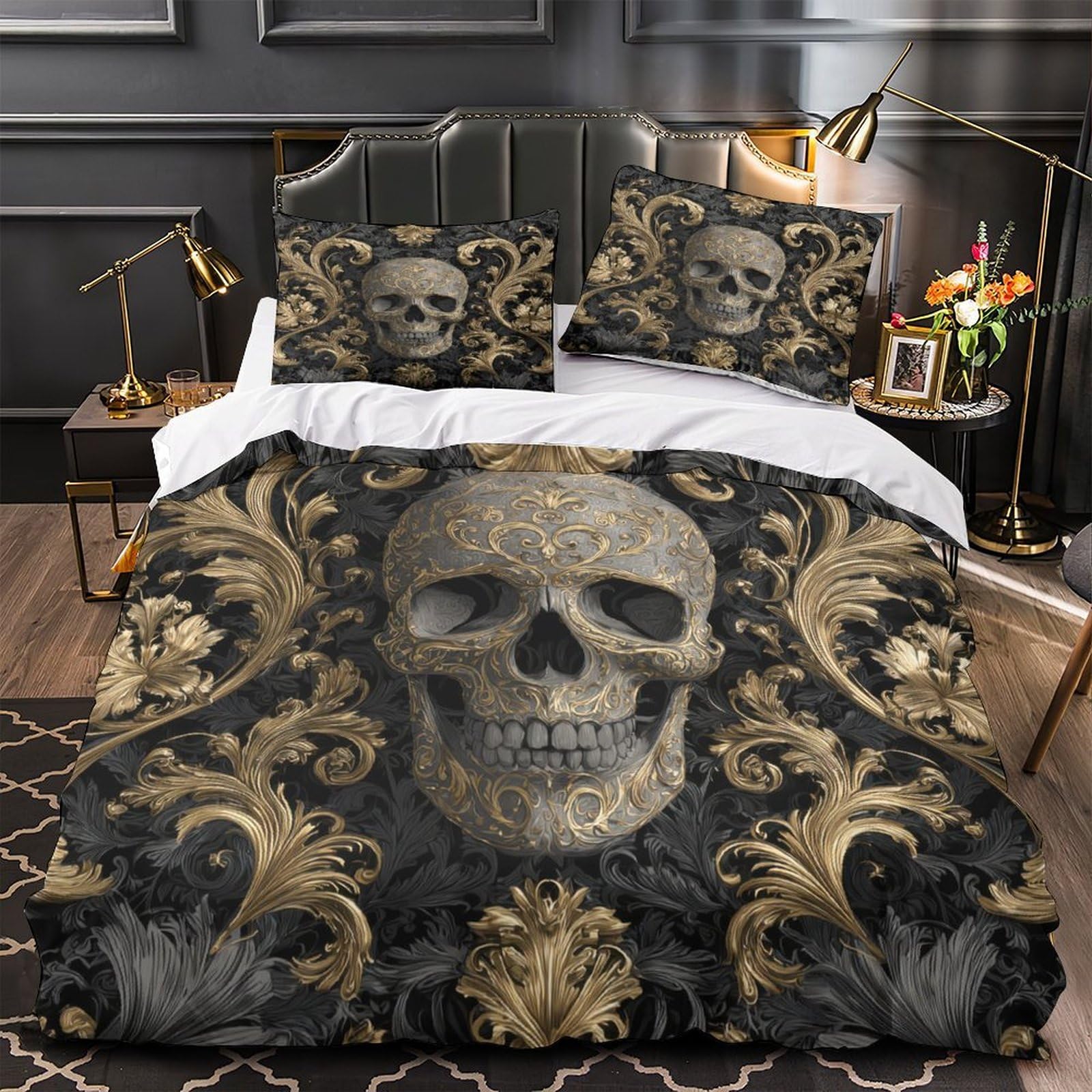 Housse de couette crâne hypoallergénique microfibre ultra douce fermeture éclair