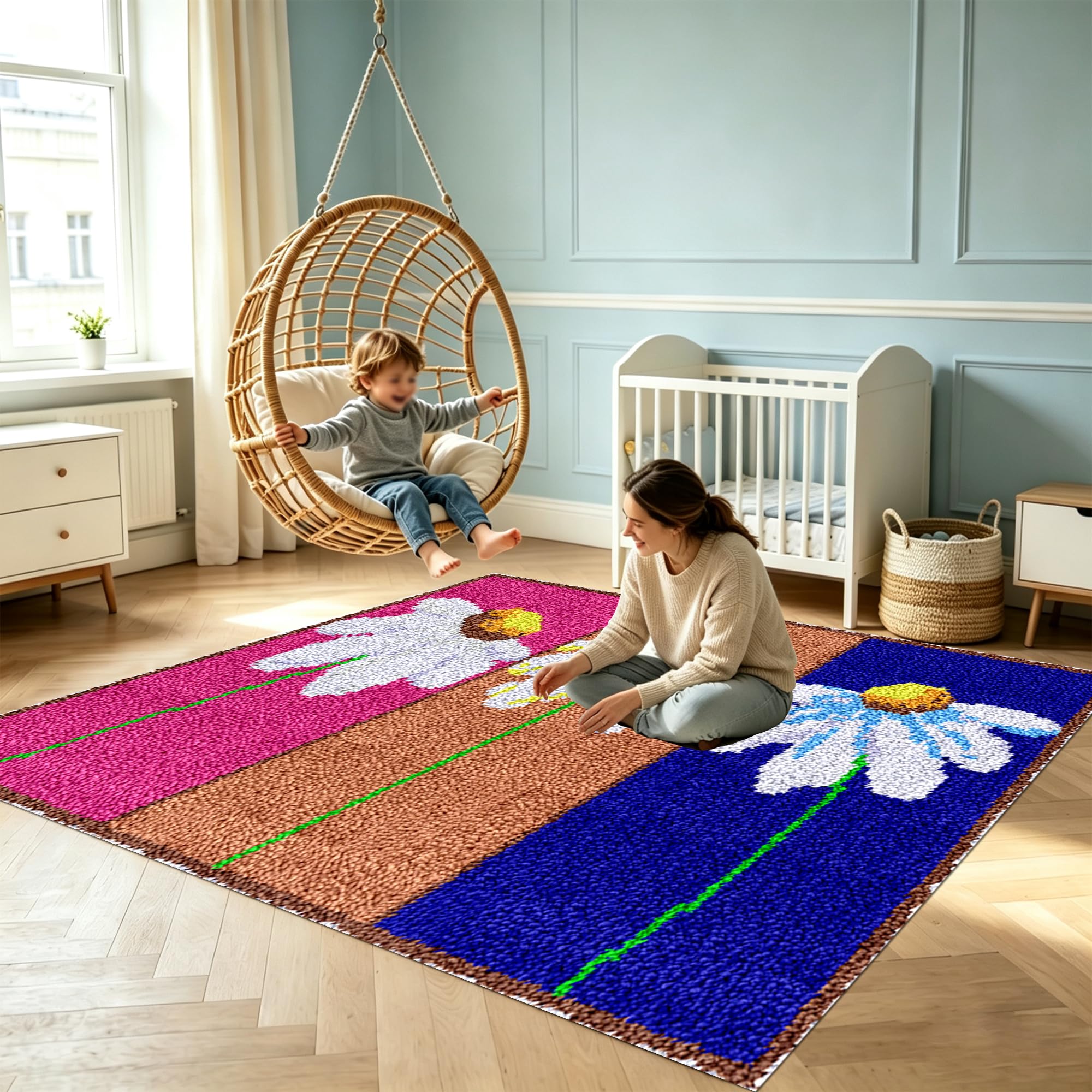 QUIYAEZY 69 x 102 cm dywan i płótno do kreacji, zestaw haczyków do zatrzasków do haftu krzyżykowego, zestaw haczyków zestaw gobelinowy dla dorosłych, początkujących, dywan ściegiem wiązanym do