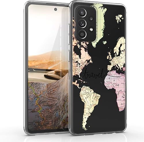 Miniatura 1 de kwmobile Funda transparente compatible con Samsung Galaxy A52  A52 5G  A52s 5G - Funda de teléfono de TPU suave - Viaje negromulticolortransparente