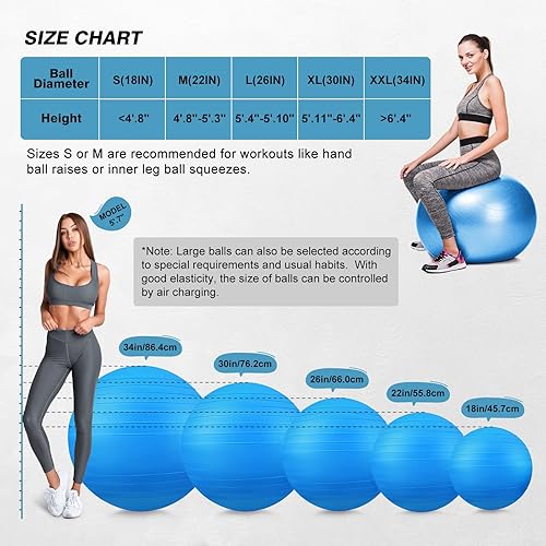 Miniatura 5 de Pelota de yoga, pelota de pilates gruesa antideslizante para embarazo, parto, entrenamiento y entrenamiento básico, pelota de fitness antiestallidos