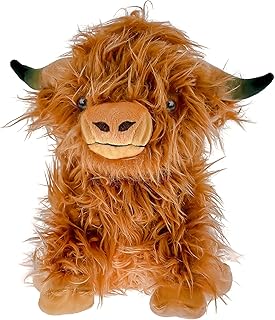 12 Inch Highland Cow Stuffed Animal,Scottish Fluffy Cow Plush,Cute Realistic Soft Cow Stuffed Animal Farm Decor Birthday Gift Toy for Adults Kids (Brown)