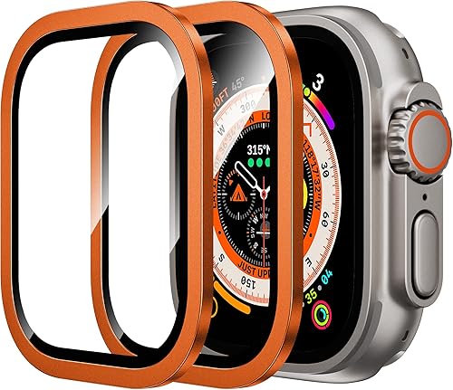 WSKEN Protector de pantalla para Apple Watch Ultra de 1929in vidrio templado 9H marco de aleación de titanio mantener original sensible al tacto