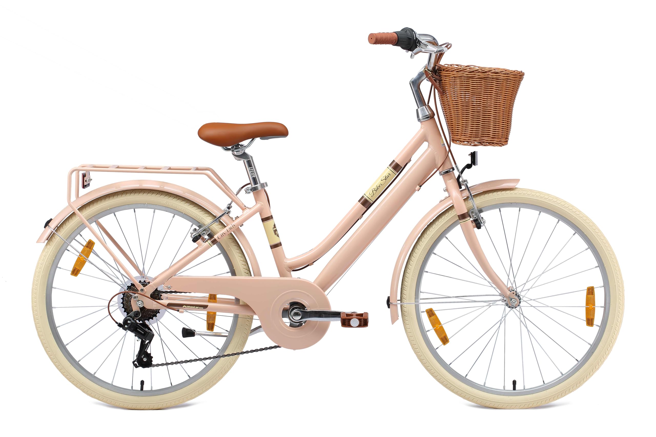 BIKESTAR Alu Kinderfahrrad ab 9-10 Jahre | 24 Zoll City Retro Bike, 7 Gänge, Korb, V-Bremse, Hollandrad | Risikofrei Testen