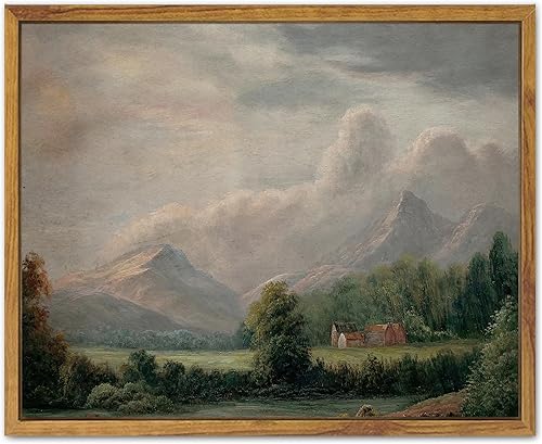 SHENIFY Lienzo enmarcado de paisaje vintage, arte retro para pared, impresiones de pueblo moderno, decoración de baño, cocina, oficina, 8 x 10