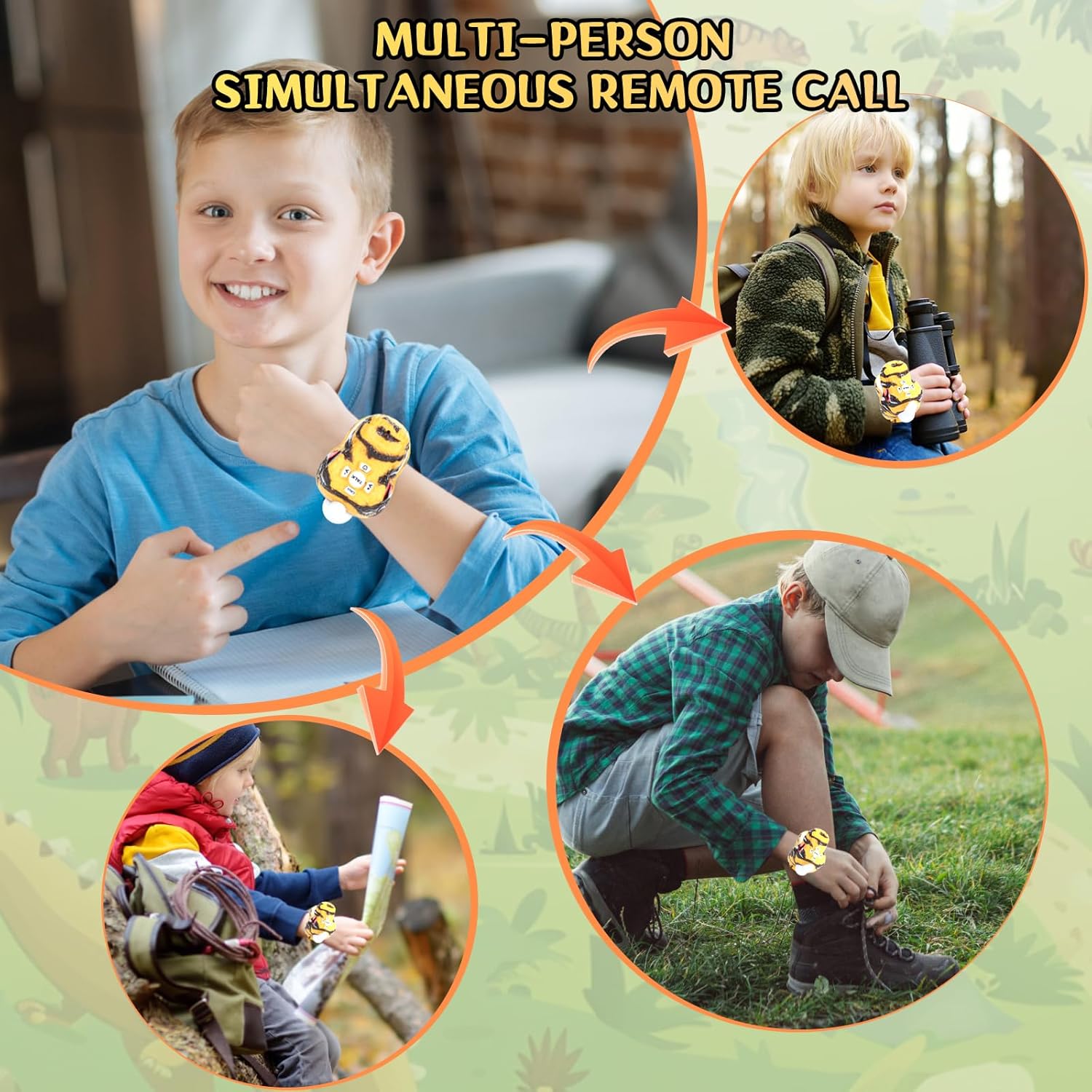Fygurso Walkie Talkies for Kids 2 Packs, Kids Toys for Boys Girls Aged 3 to 8 Years Old for Outdoor Adventure, Camping, Halloween, Christmas, Birthday Gifts (Yellow, Dinosaur)