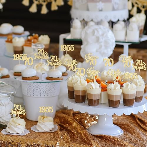 Miniatura 5 de Gyufise 30 piezas de decoración para cupcakes de 70 cumpleaños, 70 fabulosas selecciones de cupcakes, saludos a 70 1953, decoraciones para pasteles