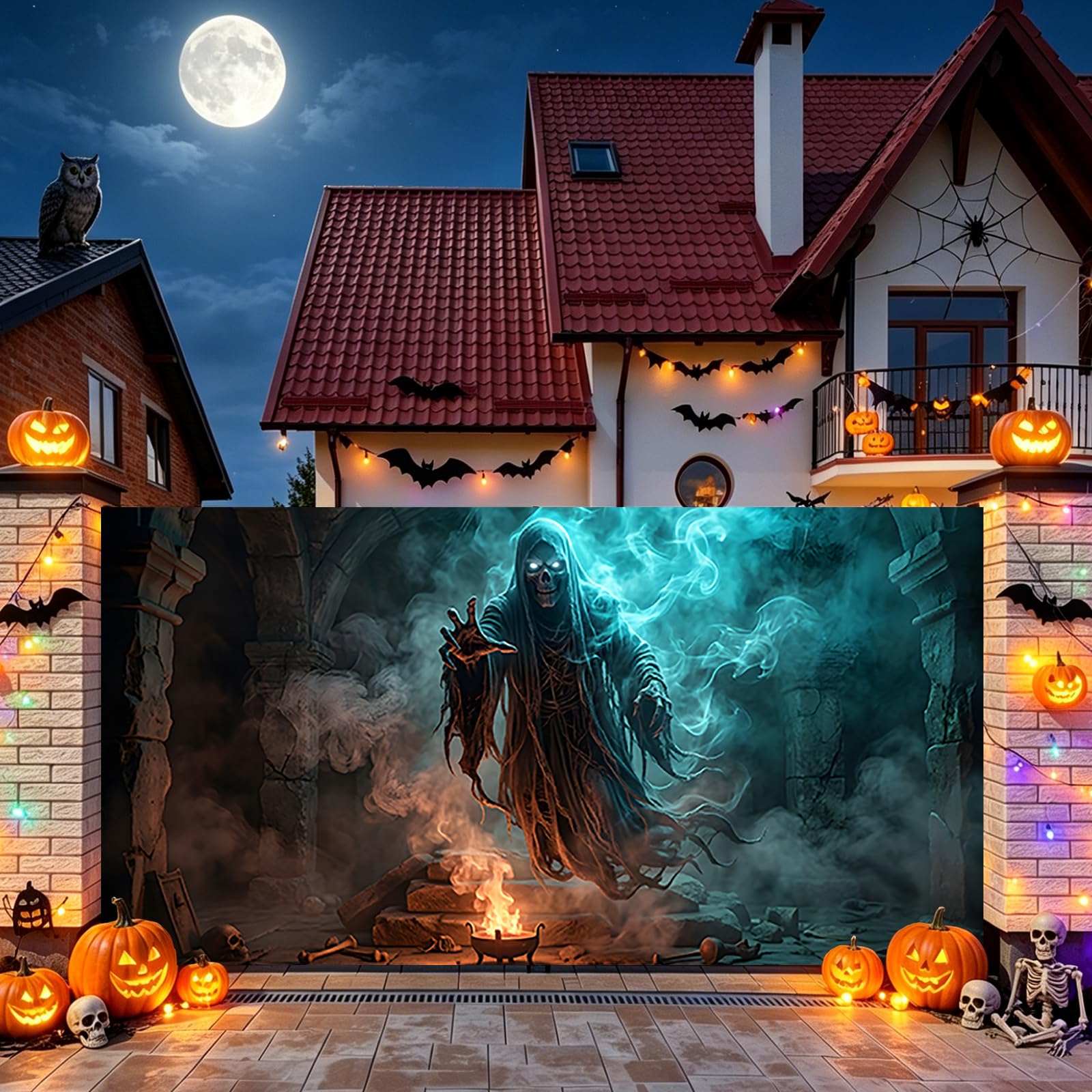 Brama garażowa Halloween baner horror, dekoracja ogrodowa na