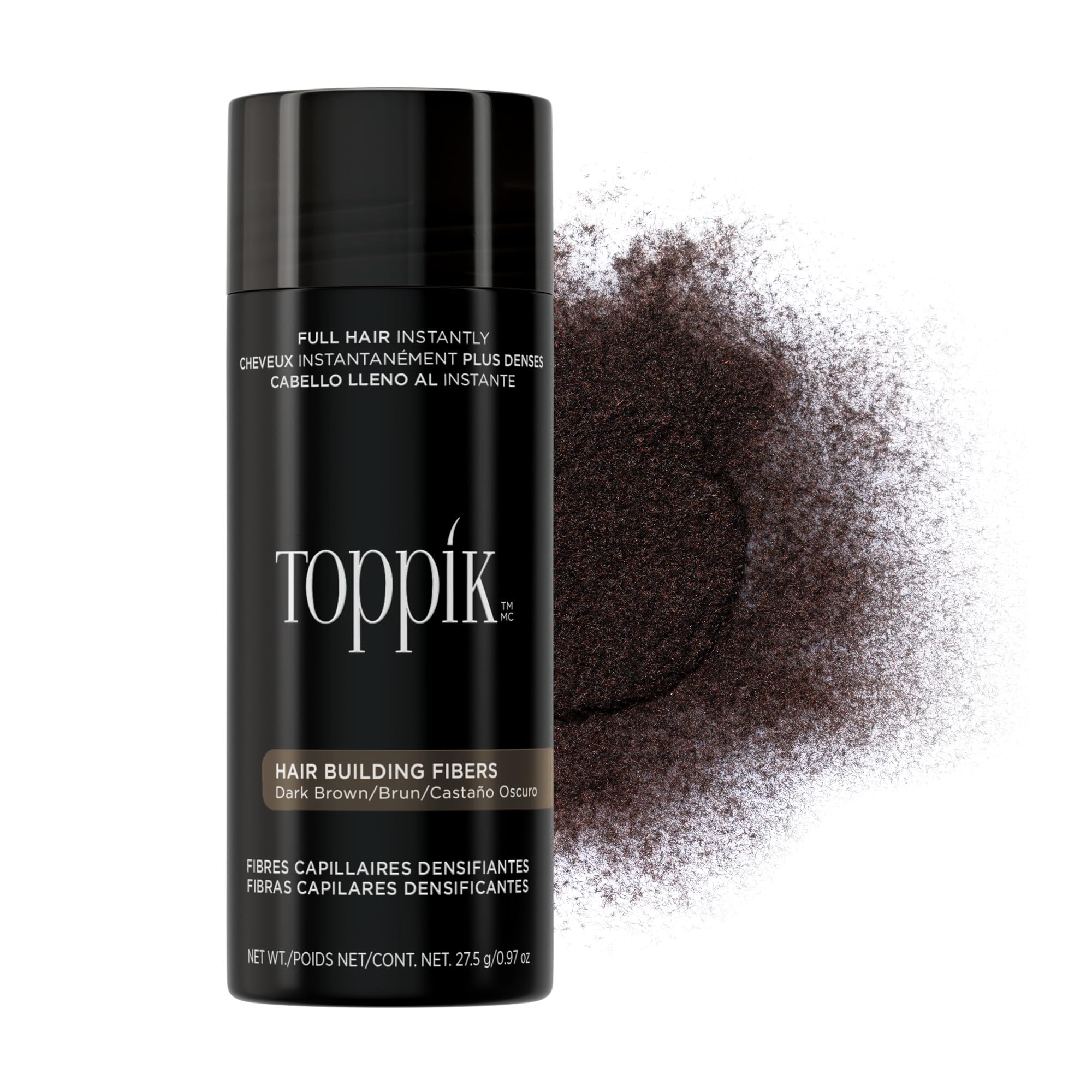 Toppik Hair Fibres Dark Brown, Premium Keratin for Thicker Hair, 27.5g
