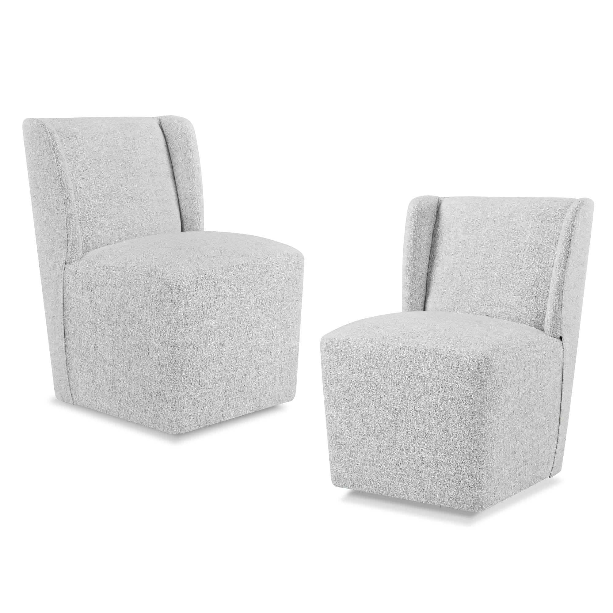 Upholstered Dining Chair with Casters Wingback Modern Side Armless Deskchair with Rollers for Diningroom Bedroom Livingroom Reading Room,Light Grey,2 Box