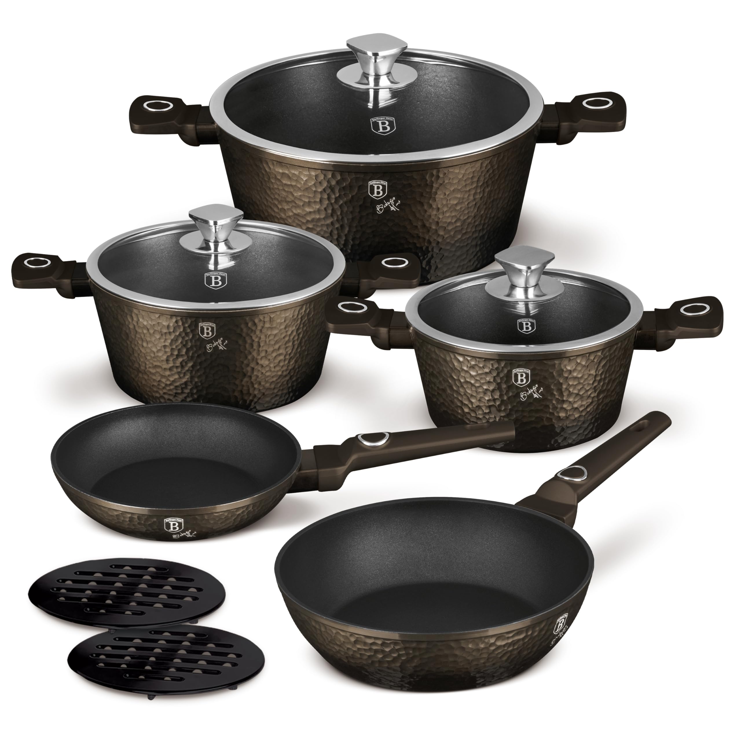 Berlinger Haus Titanbeschichtetes Kochgeschirr Set 10-teilig - Primal Gloss Kollektion, antihaftbeschichtet, langlebig, leicht zu reinigen, für alle Kochfelder geeignet