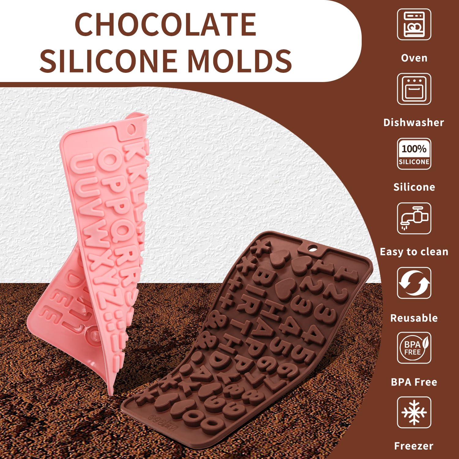 Juego de 2 moldes de silicona con letras y números para chocolate, con símbolos de feliz cumpleaños, moldes de silicona para decoración de tartas de cumpleaños, horneado y bricolaje