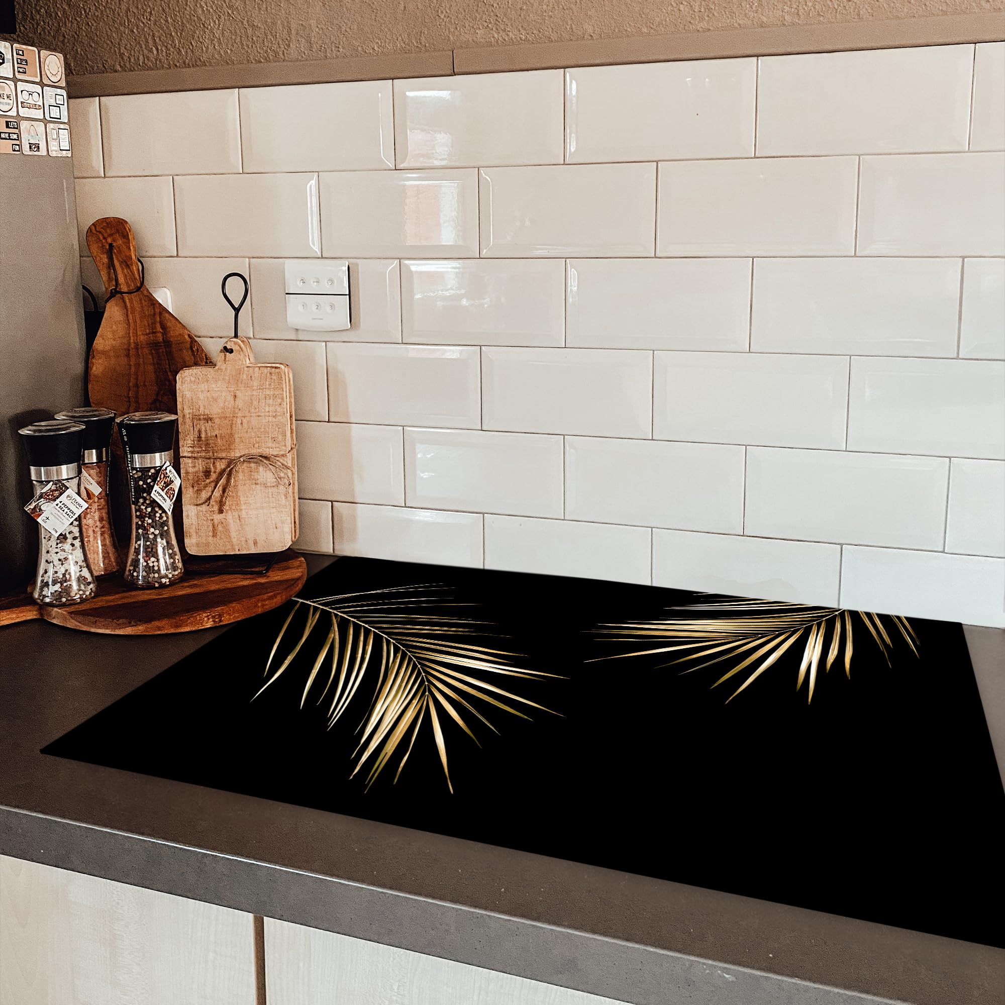 KitchenYeah© Inductie Beschermer 80x52 cm Keuken Decoratie Kookplaat Beschermer voor Inductiekookplaat Afdekplaat Anti Slip Mat - Marmer - Kalk - Zwart - Goud - Marmerlook - Luxe