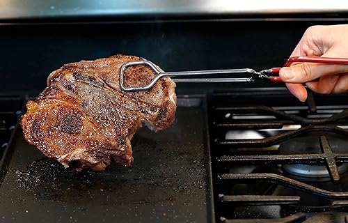 Miniatura 3 de Hiash - Pinzas de cocina de acero inoxidable resistentes de 10 pulgadas, agarre rojo antideslizante y cómodo, diseño de tijera, resistente al calor