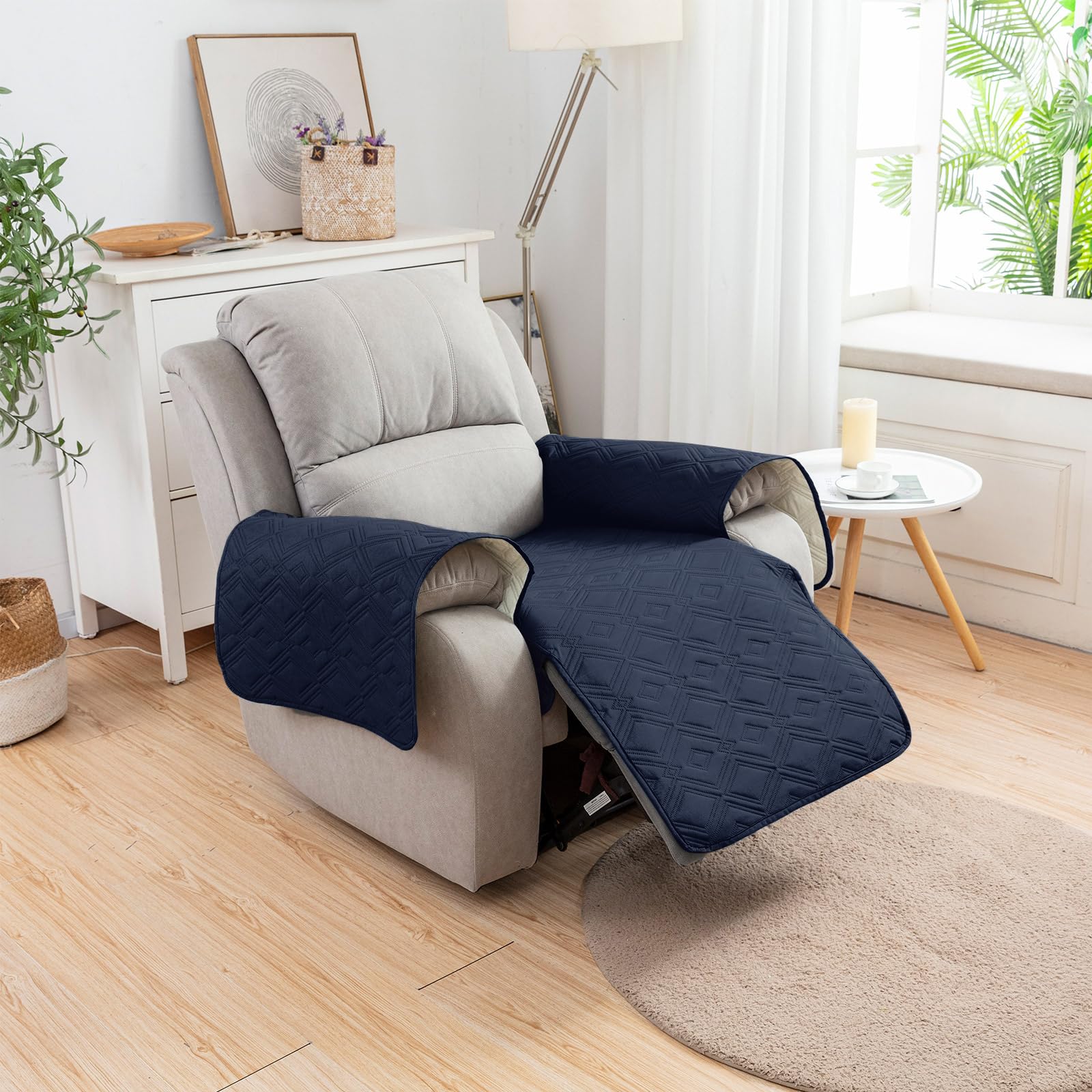Genina Set di 2 copribraccioli 100% impermeabili, per divano, poltrona, antiscivolo, per animali domestici e cani (blu navy)