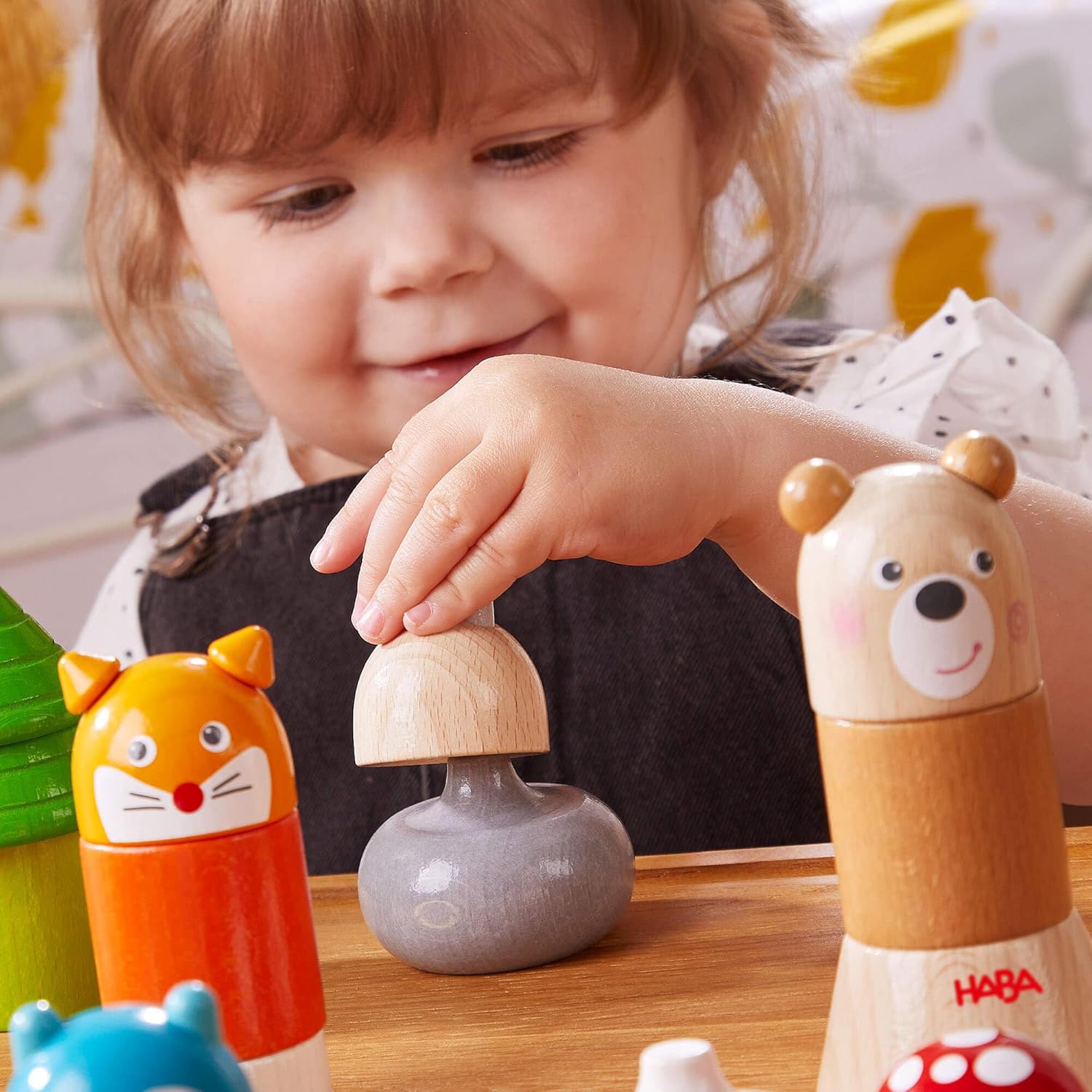 HABA Wooden Stacking Toy Forest Animals, Montessori Wooden Blocks for Toddlers with 15 Pieces, Preschool Learning Toys and STEM Toys for Toddlers Ages 18 Months+, Made in Germany