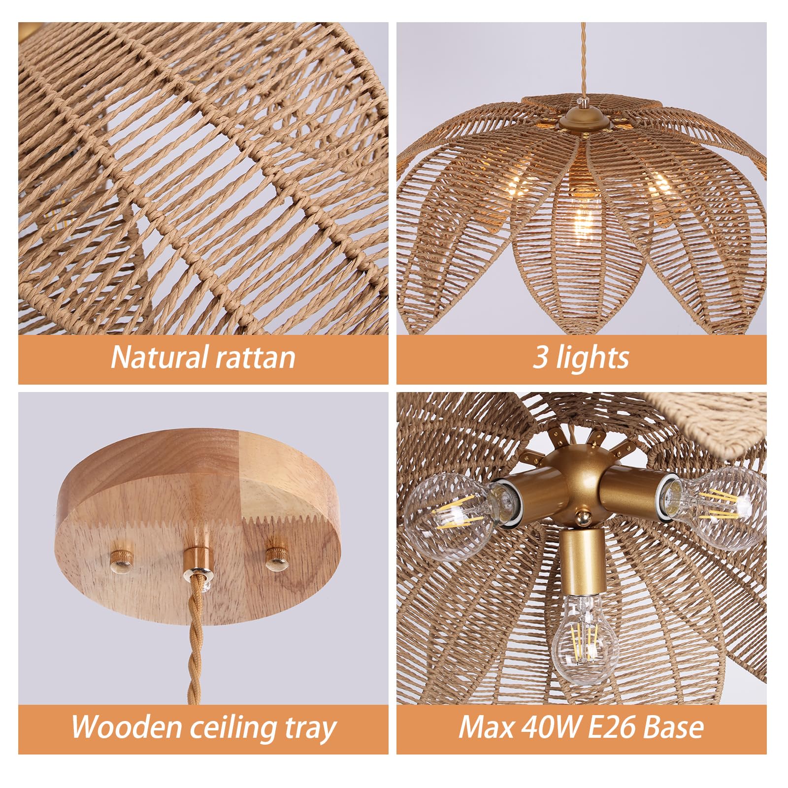 Best Coastal Chandelier Picks for 2026 2 WYYSDWNE Farmhouse Chandeliers for Dining Room, 3-Light Rattan Boho Chandelier L — product photo
