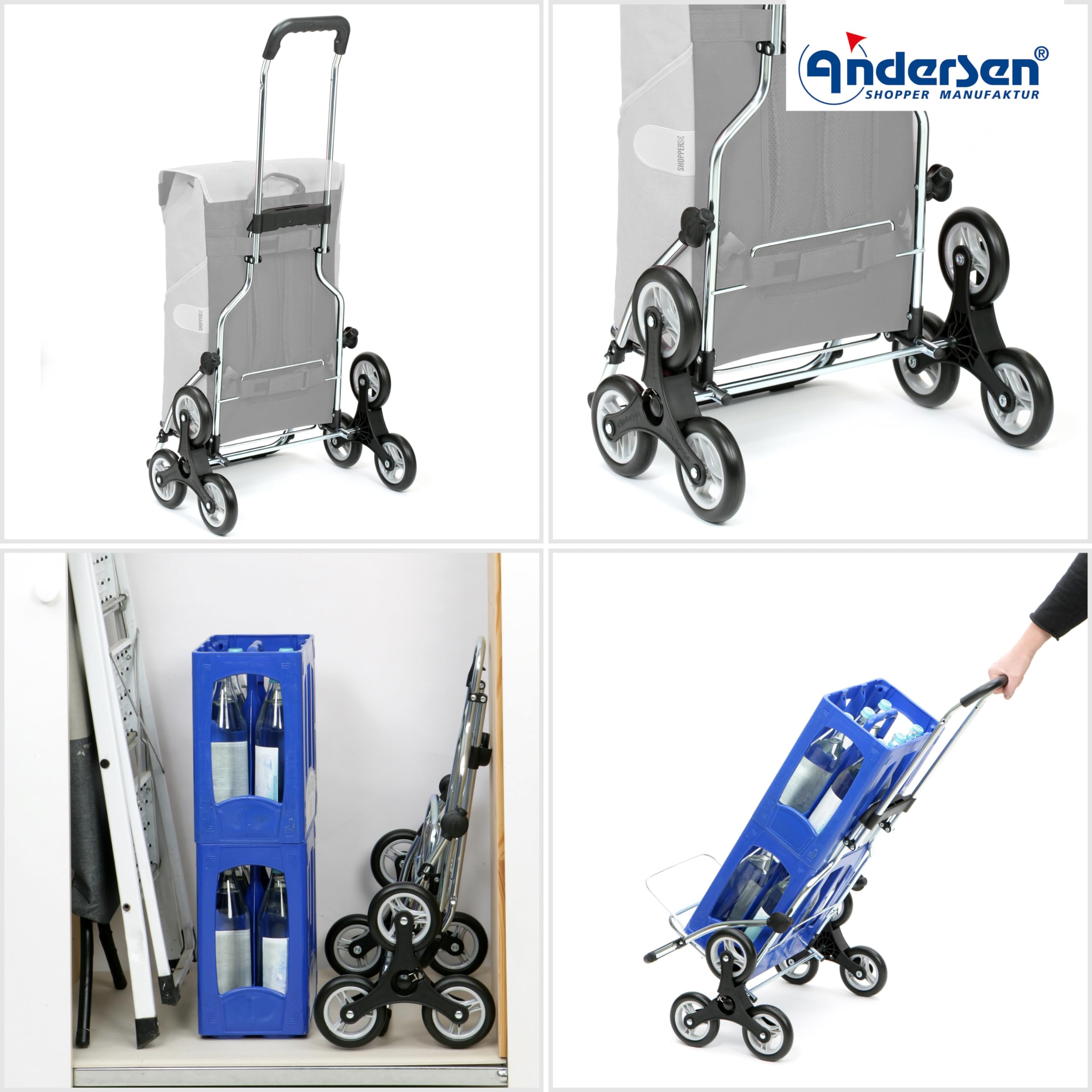 Andersen Einkaufstrolley - klappbar - 45 Liter - Treppensteiger | mit Kühlfach - Aufhängung für Einkaufswagen - belastbar 50 kg - Aluminium - Rad Ø 3 x 13 cm - Royal Shopper Wismar schwarz