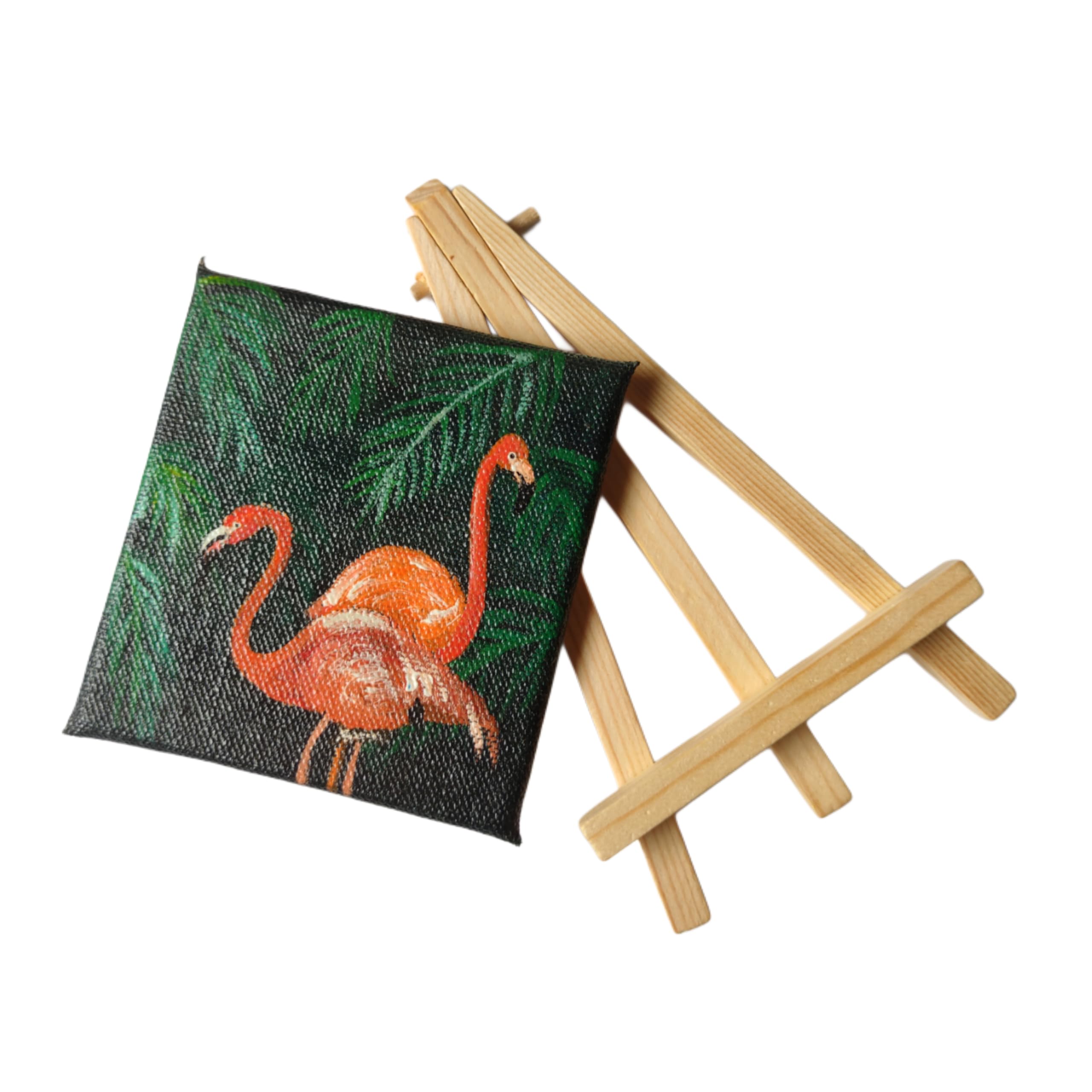 Mini Flamingo Canvas Art with Wooden Display Easel, 7.6cm x 7.6 cm, Tropical Theme,home decor-image-35