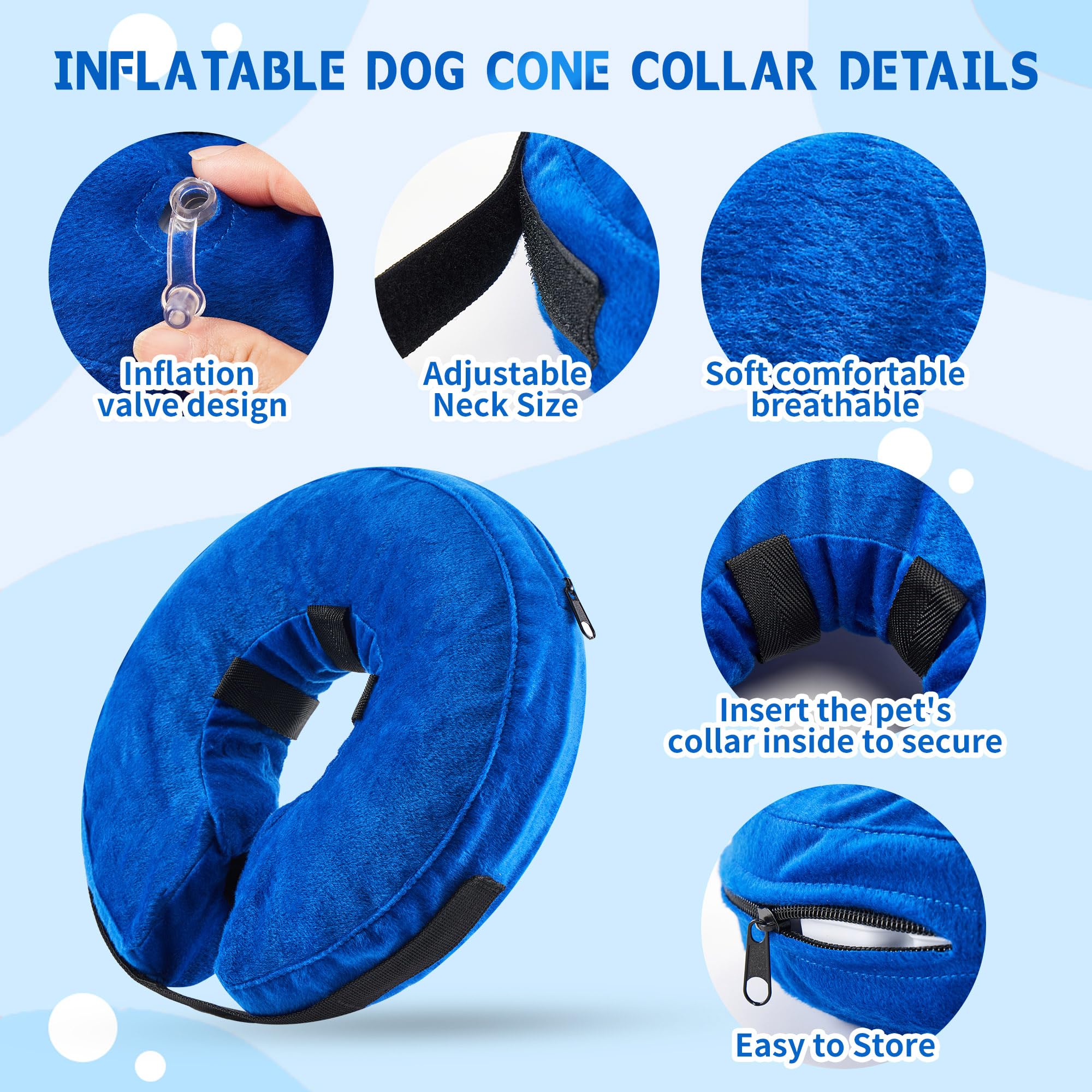 Collare Protettivo Gonfiabile per Cane e Gatto, Collare Elisabettiano Cane Morbido, Regolabile, Protezione per Il Recupero di Ferite O Interventi Chirurgici Negli Animali Domestici, Blu, XL
