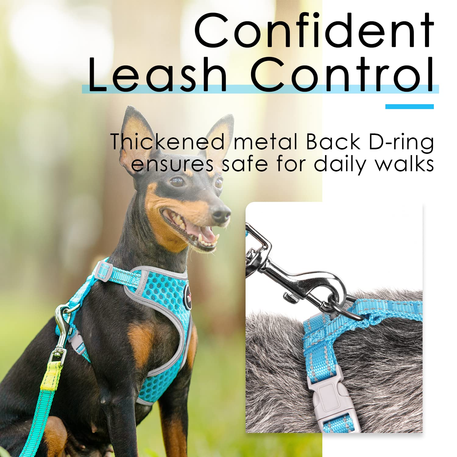 ThinkPet Reflective Breathable Soft Air Mesh No Pull Puppy Choke Free Over Head Vest Ventilation Harness Leash Set for Puppy Small Medium Dogs Light Blue L — view 8