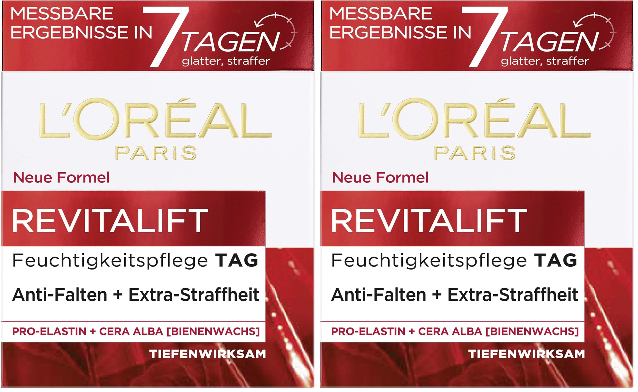 L'Oréal Paris Crema de día Revitalift, cuidado facial antienvejecimiento, antiarrugas y extra firme, proelastina y cera de abeja, 50 ml (Paquete de 2)