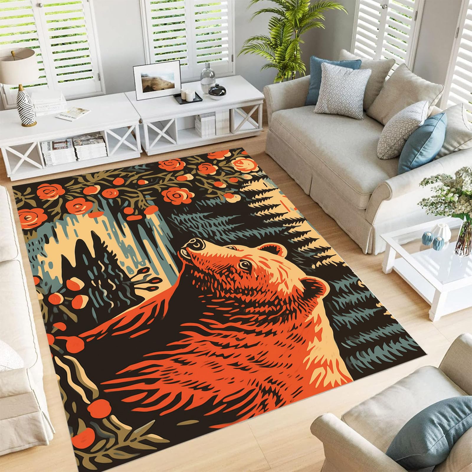 Tapis lavable ours brun 120x180 cm orange brûlé pour salon et chambre