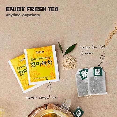 Miniatura 5 de Nokchawon Té verde de arroz integral, té Genmaicha, té verde puro premium, té coreano cero calorías, 100 bolsas de té, 4.2 onzas (4.23 oz)