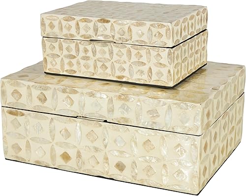 Miniatura 23 de Deco 79 Caja decorativa de madera hecha a mano Cajas decorativas de recuerdos con tapa con bisagras, juego de 2 cajas de almacenamiento 11", 10"W,