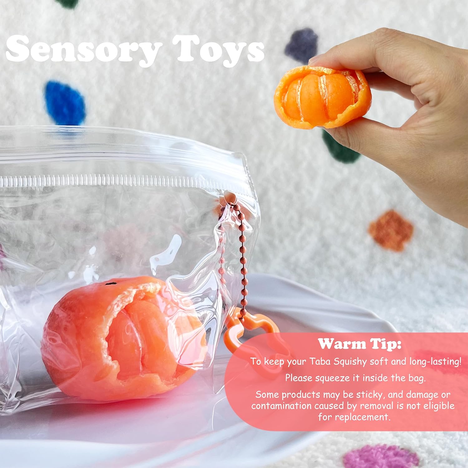 ZTATU Handmade Taba Squishy Fidget Toys - Realistic Mandarin Oranges Stress Balls for Kids - Kid Party Favors Squishy Squeeze Ball - Stress Relief Toy for Office, Classroom - Easter Basket Stuffers - Image 5