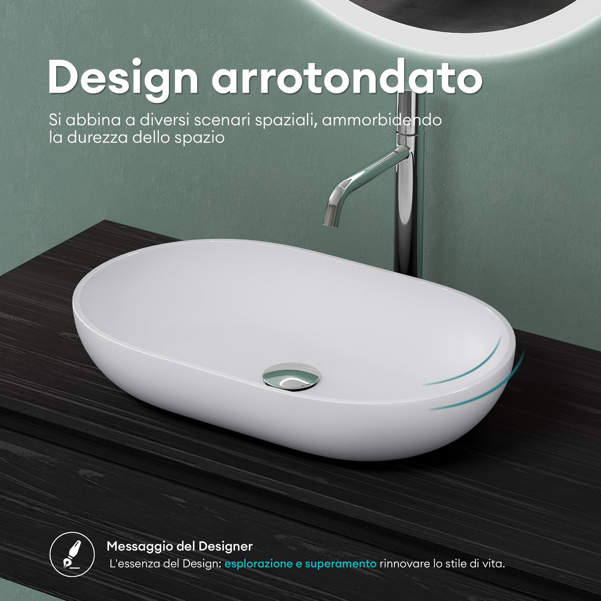 Mai & Mai Lavabo da Appoggio 54x34x10.5cm, Lavandino Bagno da Appoggio Ovale da Marmo Fuso, Biano Opaco, Colossum808