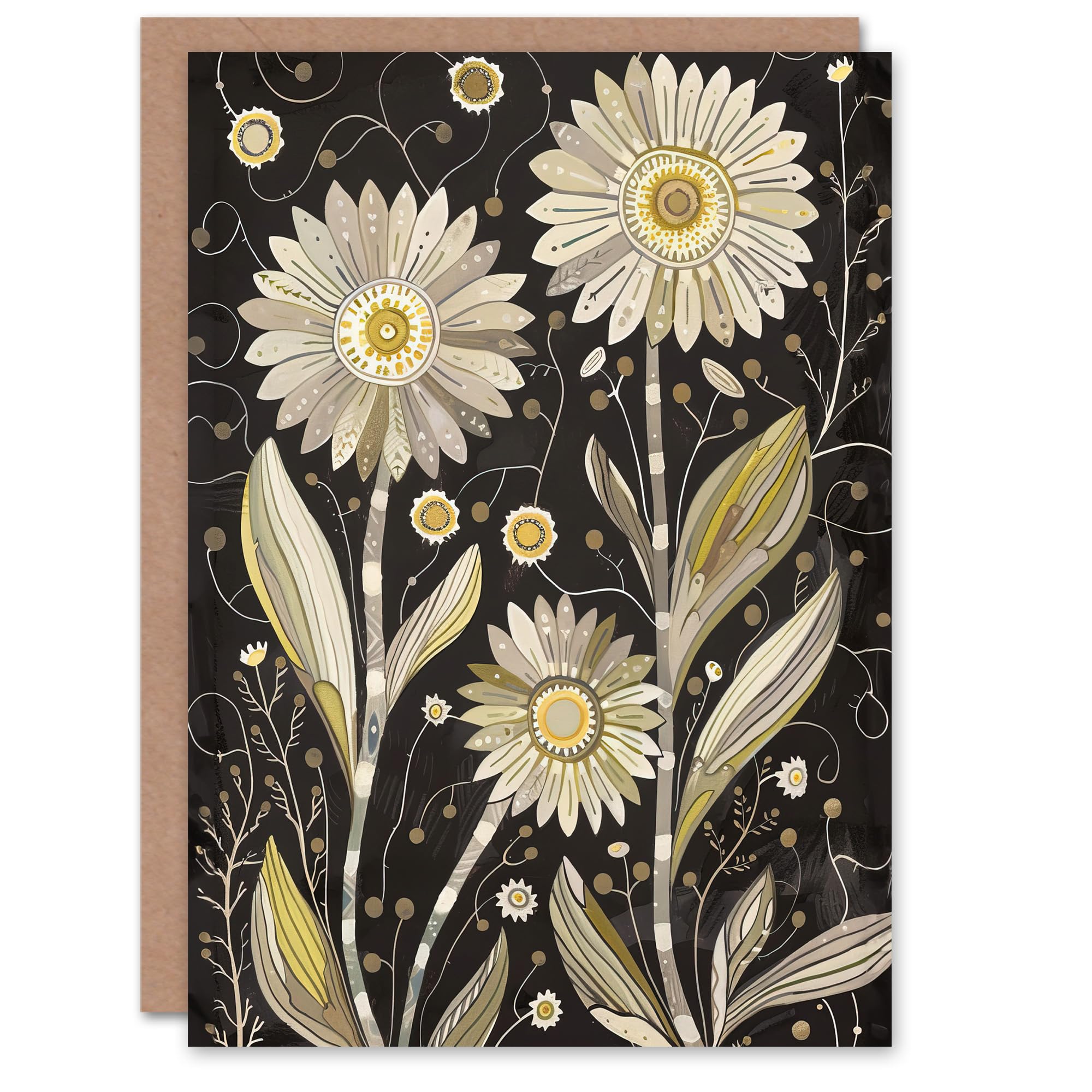Artery8 - Greeting Card - Dark Daisy Flowers - Black