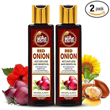 THE INDIE EARTH RED ONION ANTI HAIR LOSS & HAIR GROWTH OIL WITH PURE ARGAN, JOJOBA, ROSEMARY, BLACK SEED OIL IN PUREST FORM VERY EFFECTIVELY CONTROL HAIR LOSS, PROMOTES HAIR GROWTH (Pack of 2)