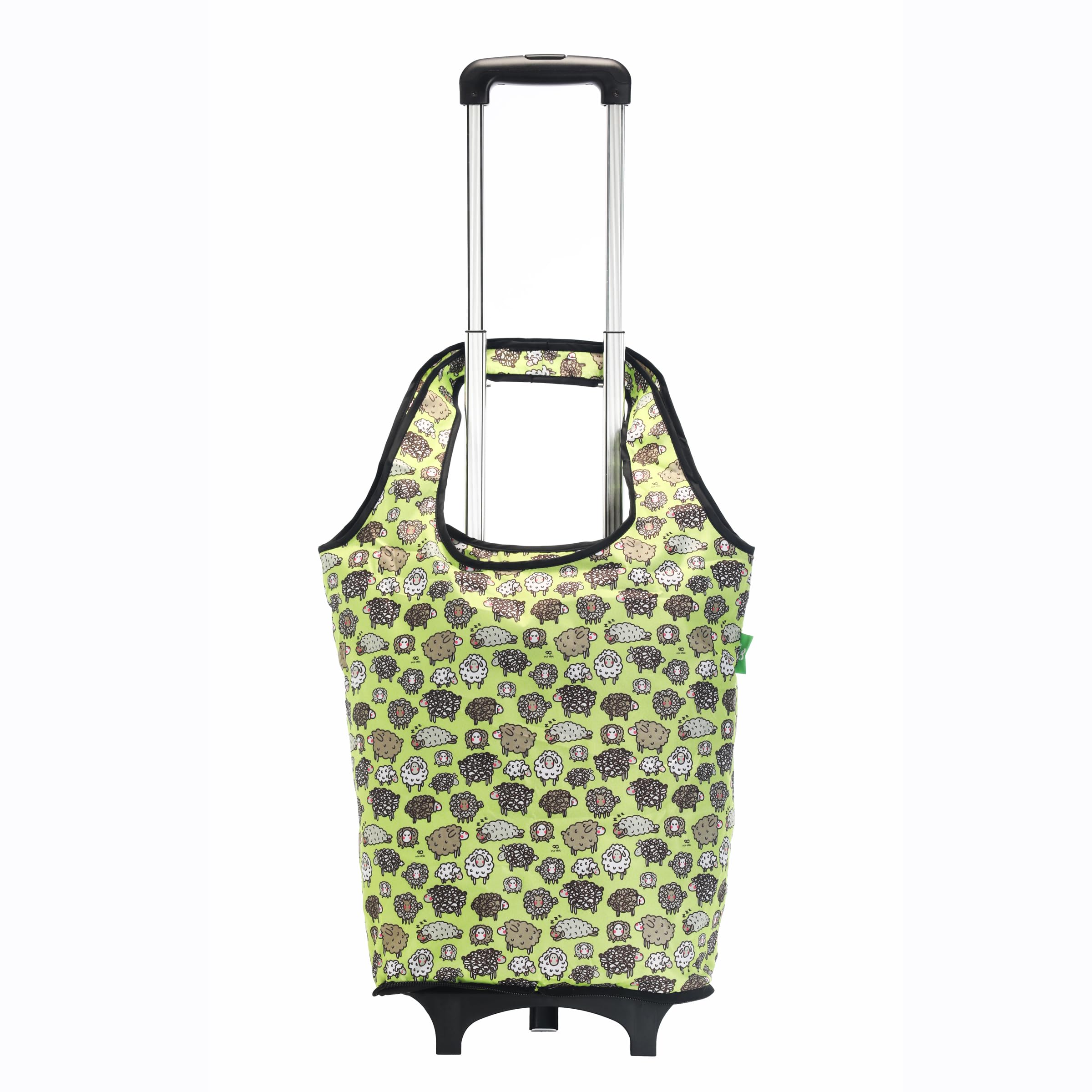 Eco Chic Cute Sheep Green Lightweight Collapsible Shopping Trolley With Detachable Grocery Tote Bag (Cute Sheep Green)