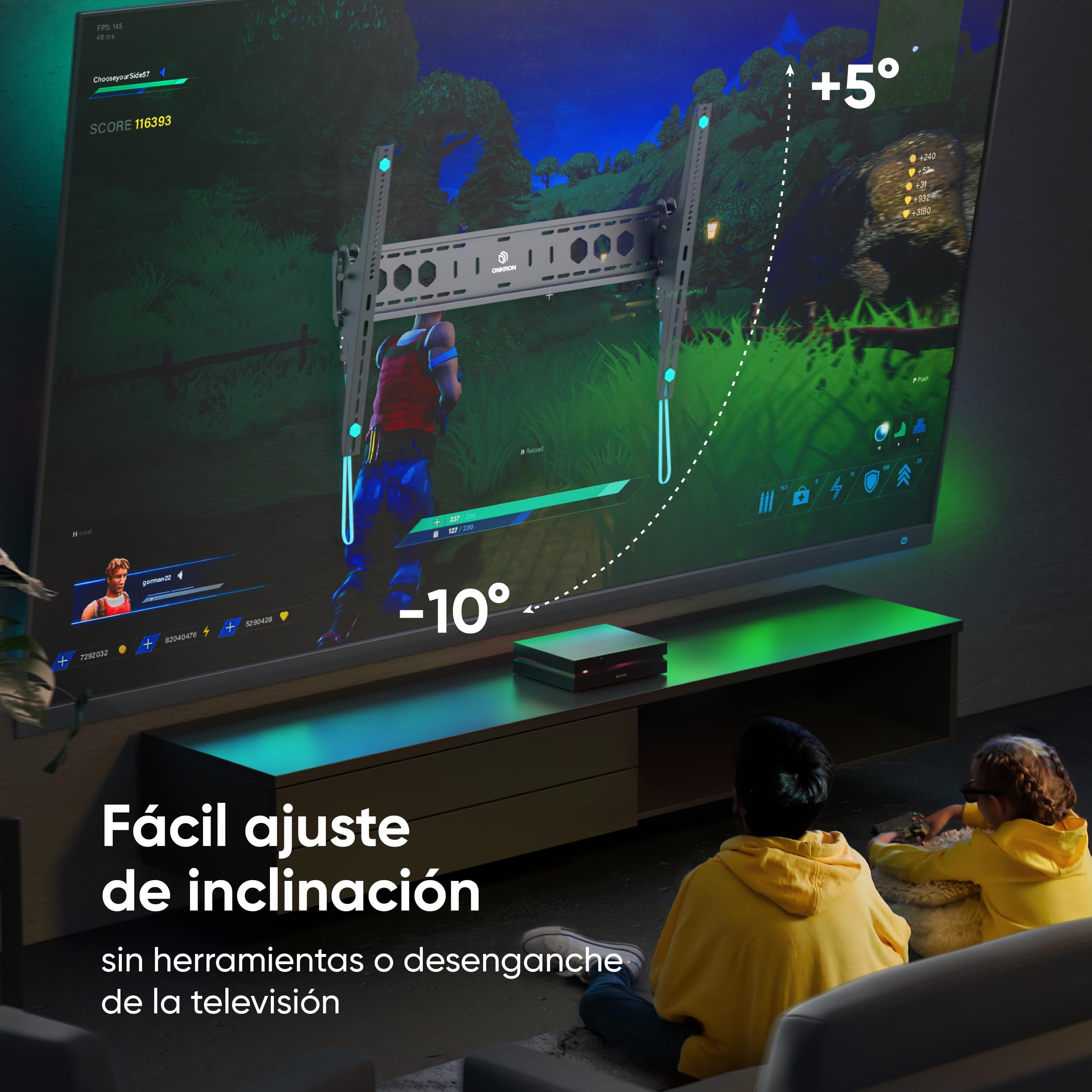 ONKRON Soporte TV Pared 60-110 Pulgadas, hasta 120 kg, Colgador para Television VESA 200x200-900x600 mm, Brazo para Televisor Inclinable, Soporte Pared TV Universal, con Inclinación Negro UT12-B
