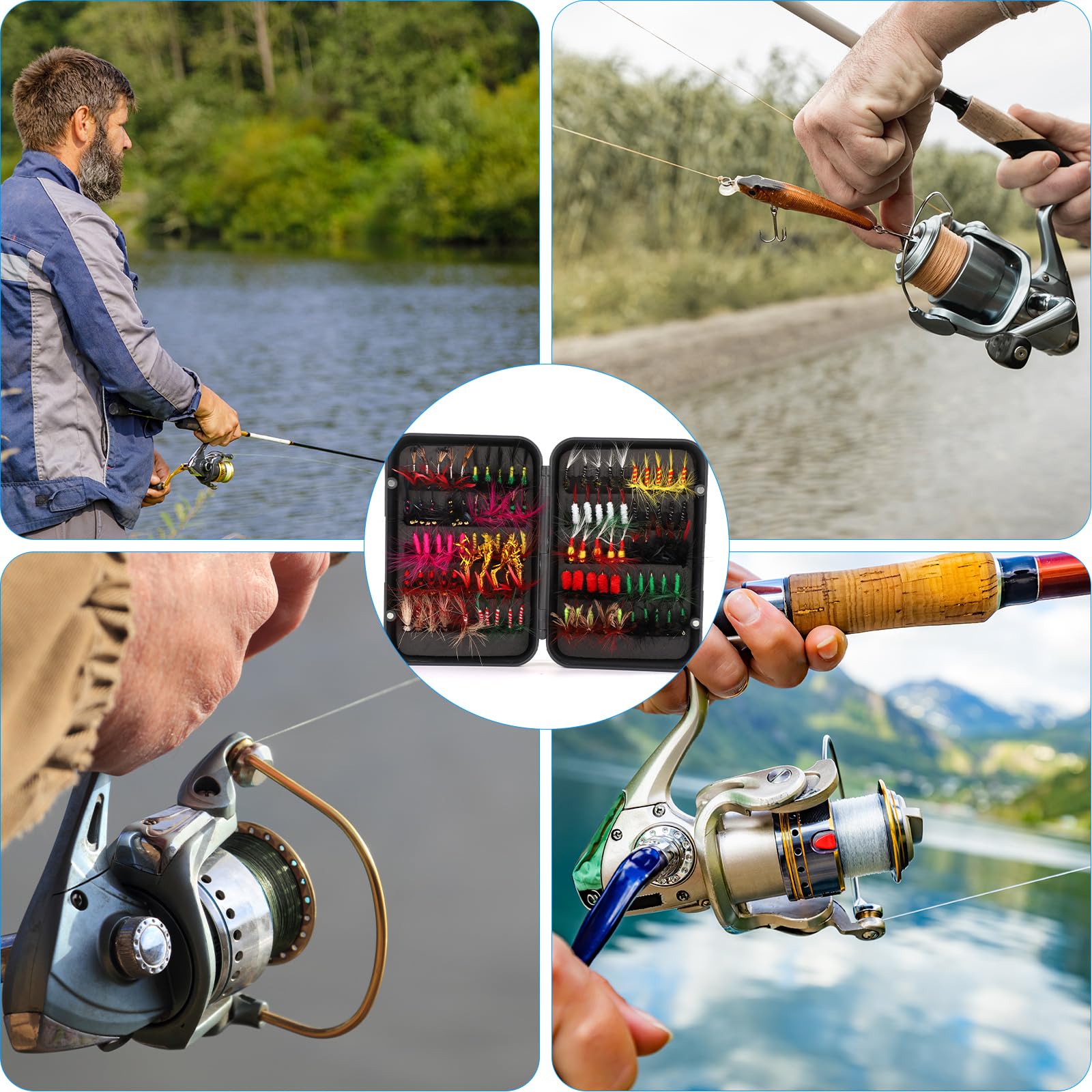 100 Pezzi Kit Pesca a Mosca, Mosche da Pesca con Scatola di Immagazzinaggio Mosche Secche Ninfe Streamer Esche a Mosca Esca Amo per Trota Spigola Salmone Pesca a Mosca Accessori Regalo