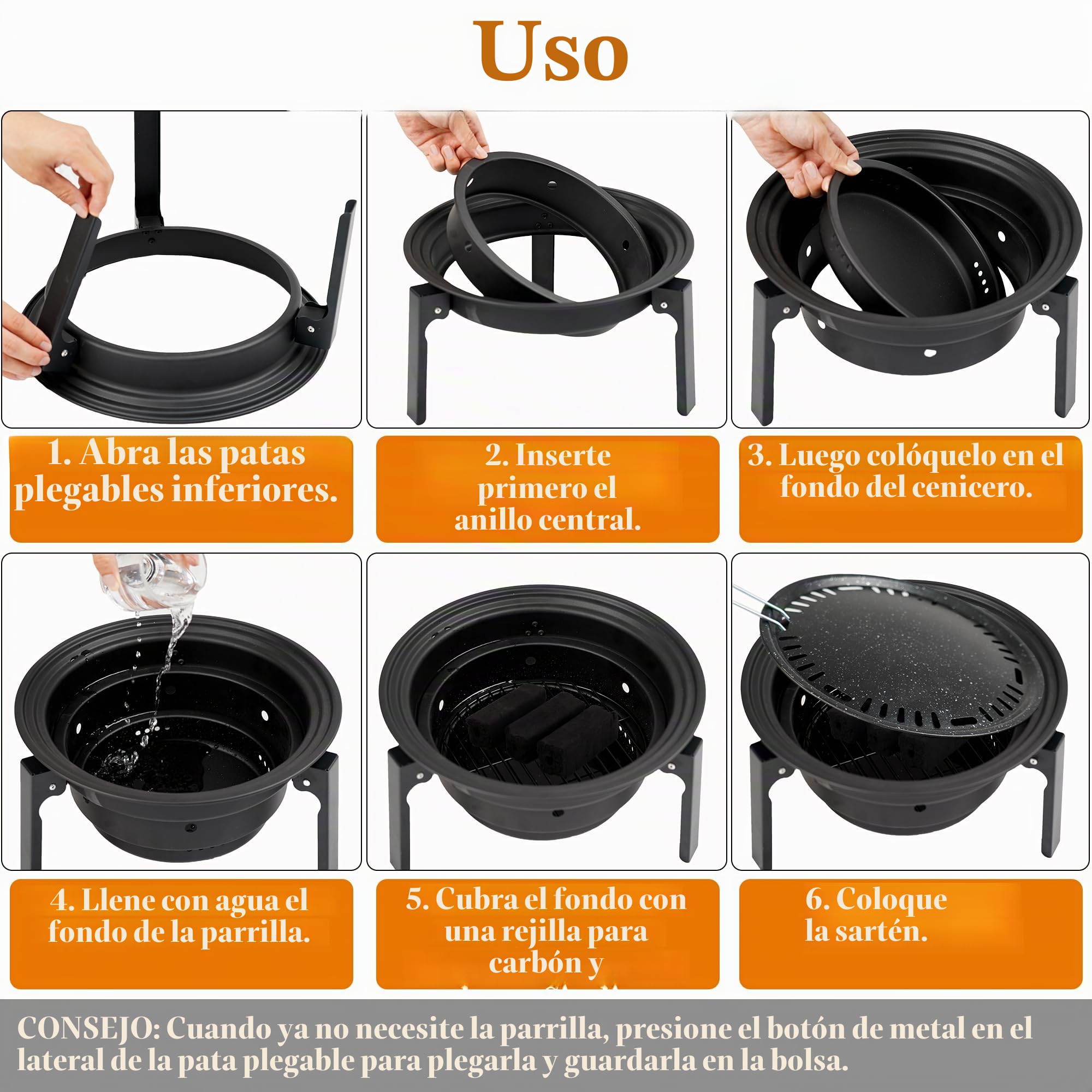 Barbacoa plegable de acero inoxidable con accesorios para barbacoa y bolsa de transporte, parrilla de carbón vegetal portátil para camping, jardín, fiesta de barbacoa, barbacoa de carbón vegetal