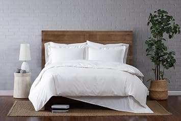 CANNON Solid Percale 200 Thread Count Duvet Sets White 100% Cotton 3-Piece King Duvet Set, Solid Color Themed, Adult Bedding, Oeko-TEX Certified