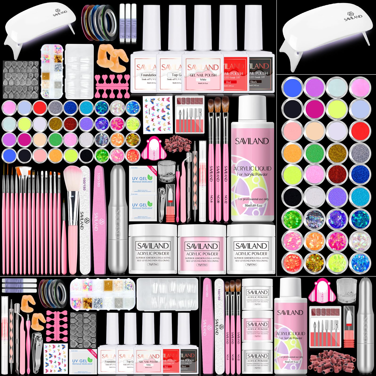 SAVILAND Acrylic Nail Kit with Drill, UV/LED Lamp & Nail Art