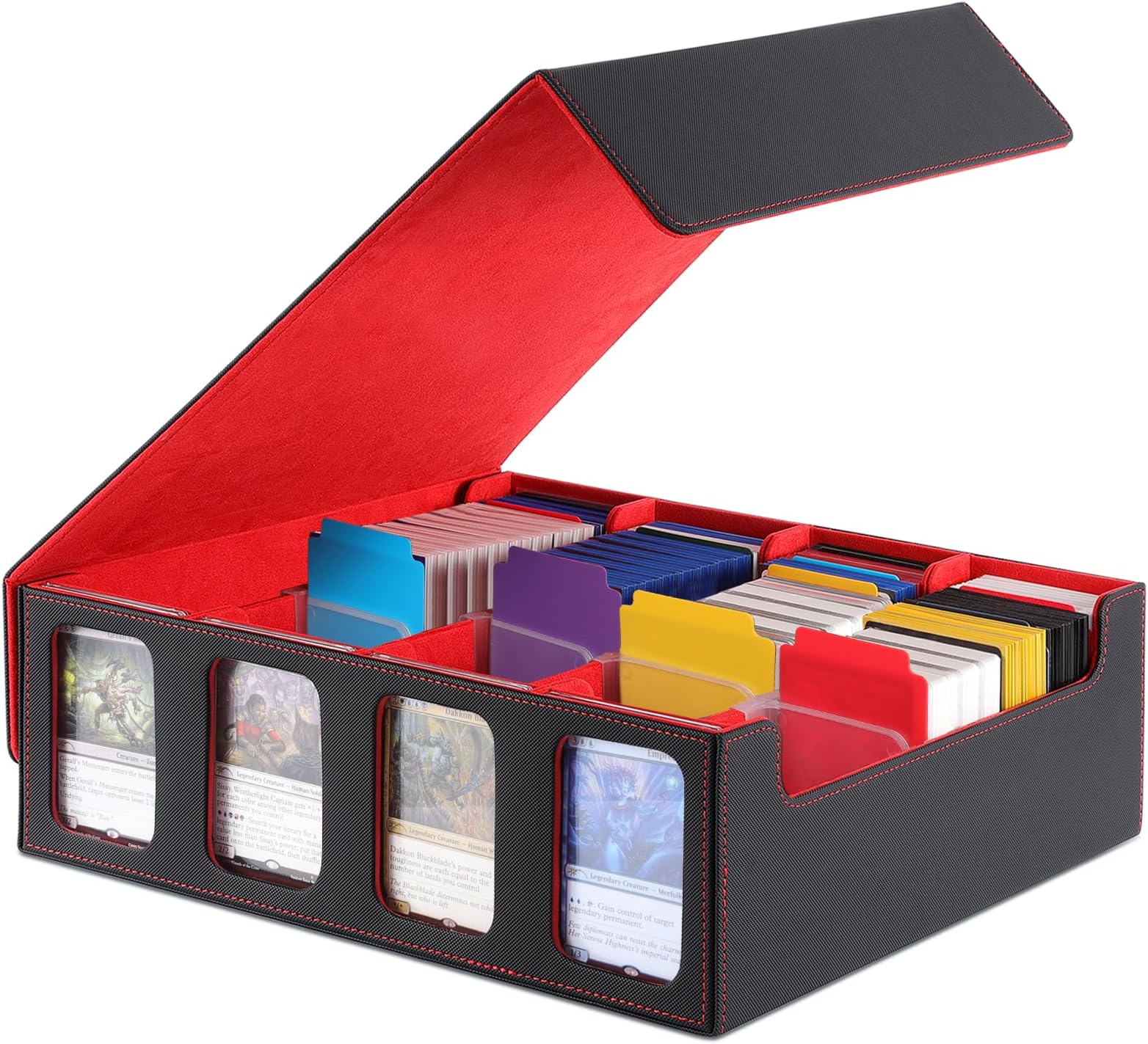 Card Storage Box, 3200+ MTG Deck Box with 12 Colorful Dividers & 4 Supporters,With transaction storage viewing window,Commander Deck Case Fits for Magic Game Cards, MTGใTCG (Red)