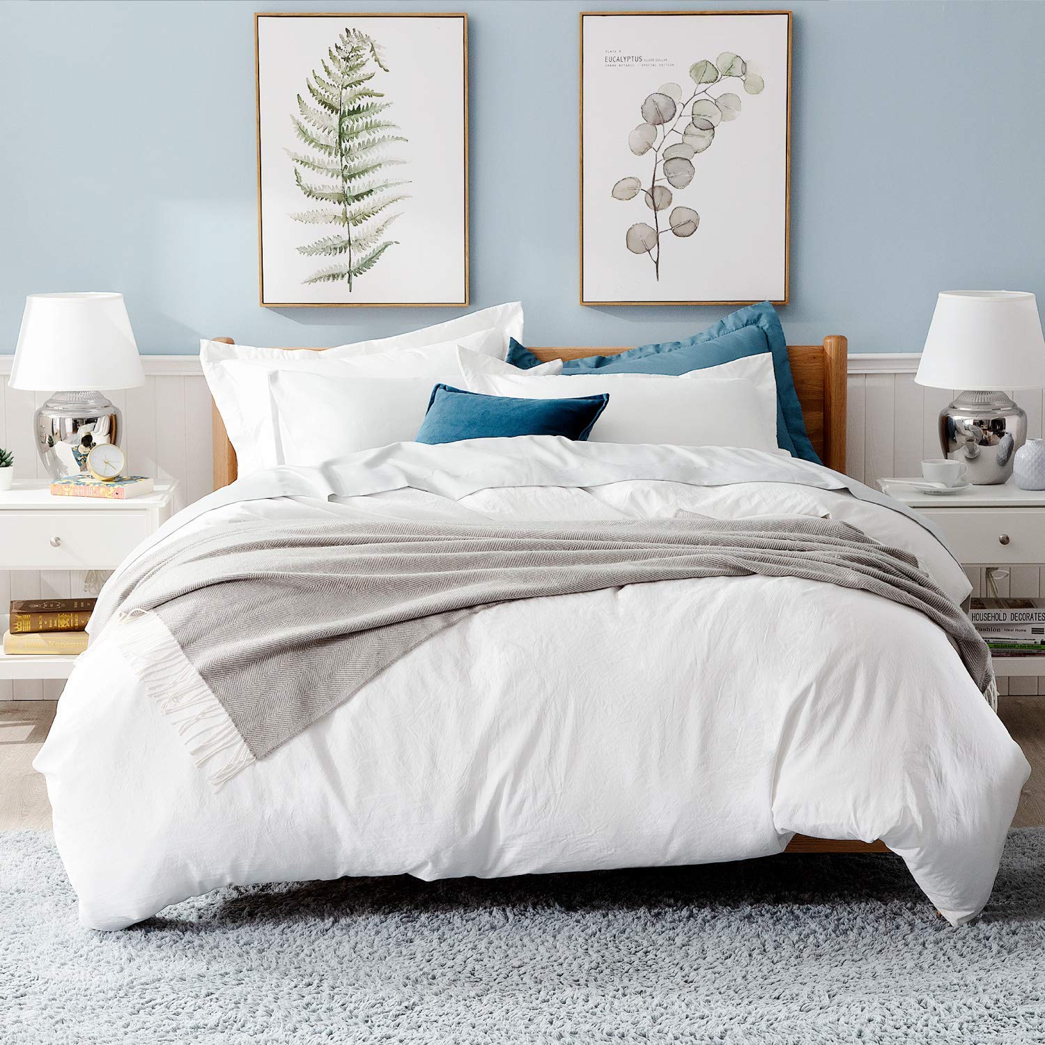 Bedsure White Duvet Covers Queen Size - Washed Cotton Like Soft Queen Duvet Cover Set 3 Pieces with Zipper Closure, 1 Duve...