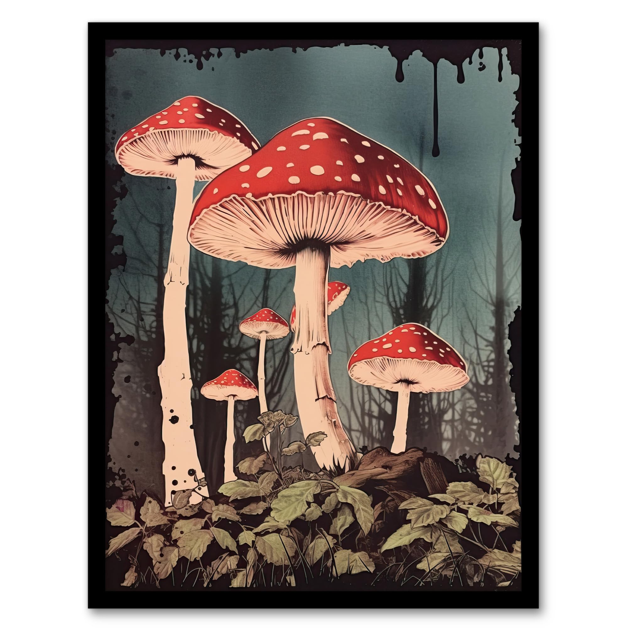 Artery8 Vintage Fly Agaric Fairy Mushroom Toadstool Earthy Aesthetic Kitchen Artwork Framed Wall Art Print A4